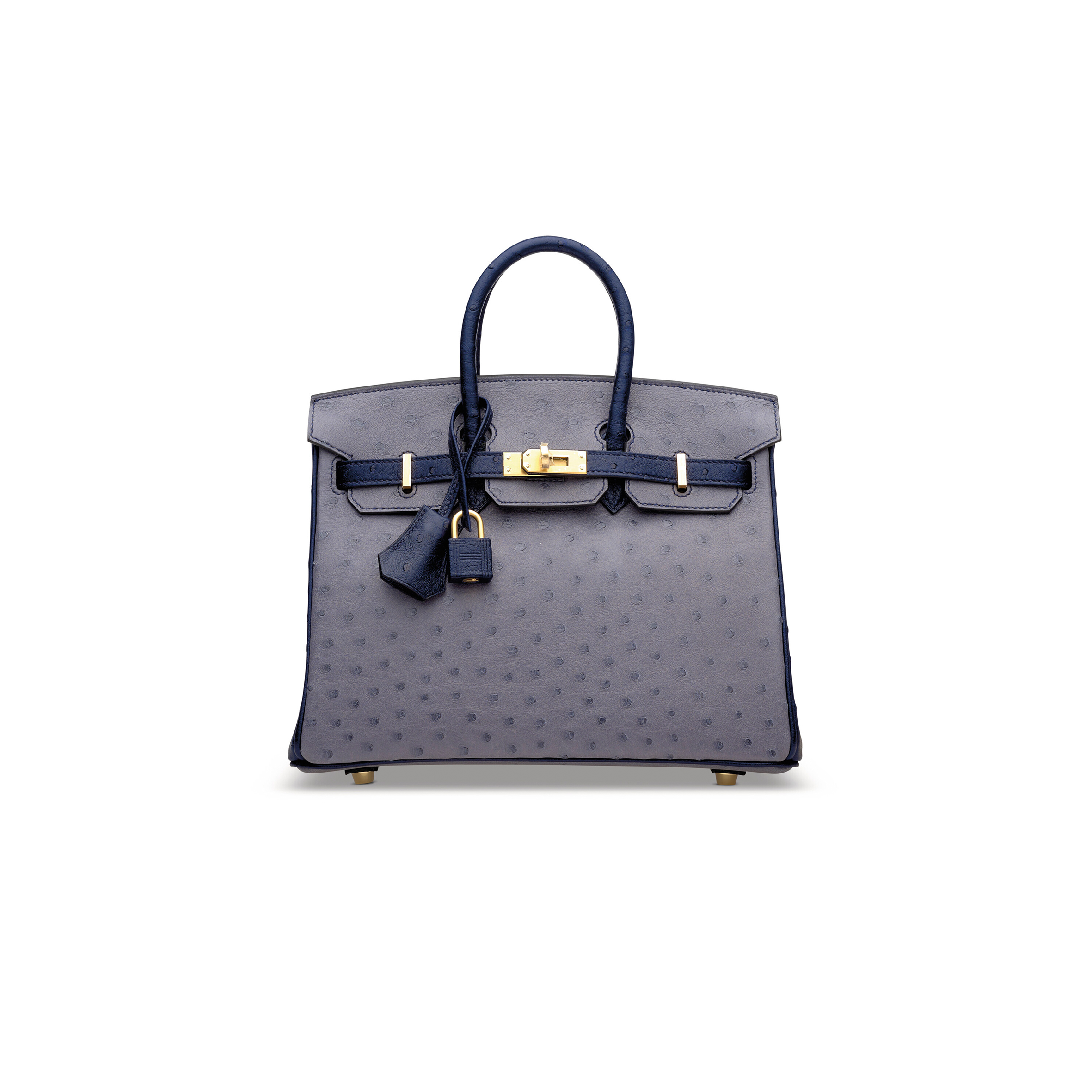 HERMÈS MASTER BIRKIN 30 OSTRICH LEATHER AGATE GREY AND IRIS BLUE GOLD BUCKLE H041933CKO6 (30*22*16cm)